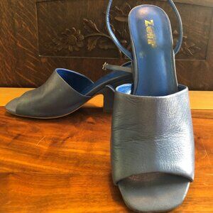 ZOMP Peep Toe Teal Blue Block Heel Shoes Size 37.5, leather sole,  3" heel